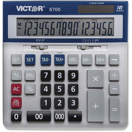 VICTOR TECHNOLOGY 16-Digit Desktop Calculator, Silver/Blue VCT6700